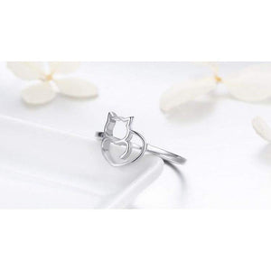 LITTLE CAT & HEART 925 STERLING SILVER RING