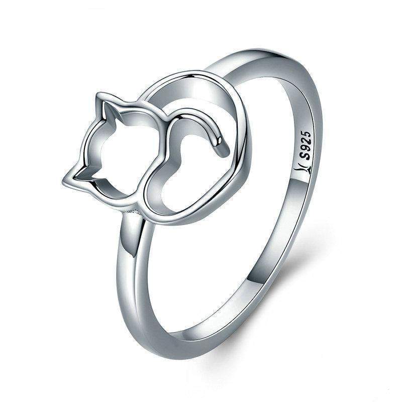 LITTLE CAT & HEART 925 STERLING SILVER RING